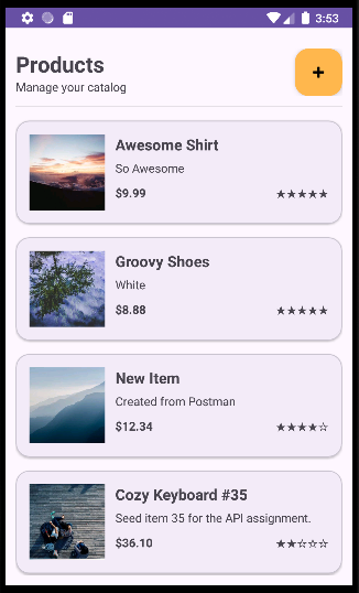Android Product Catalog screenshot